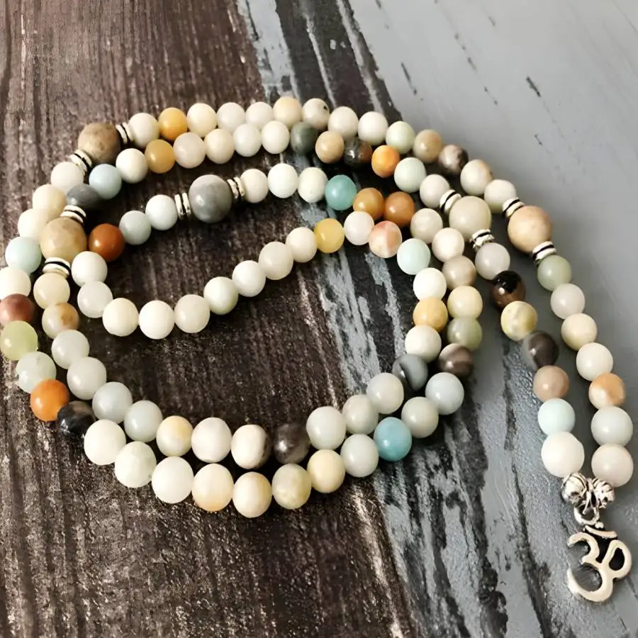 

6mm Amazoniteite 108 Buddha Beads Bracelet Jewelry Chakra elastic Men's Bodhi Bohemian Mala Stone zazen Spiritual Natural stone