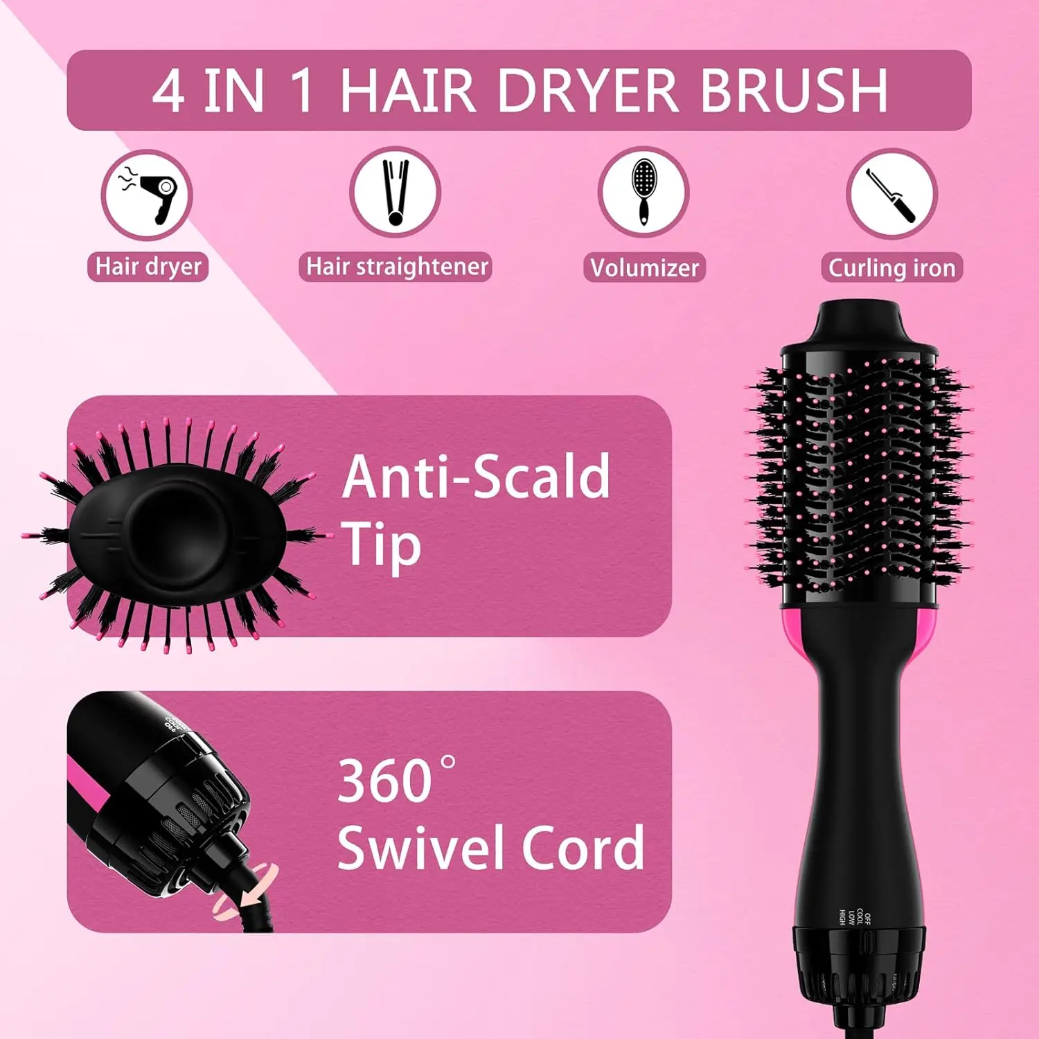 Hair Dryer Brush Blow Dryer BrushStyling Tools with Ceramic Oval Barrel Styler Volumizer Hot Air Straightener