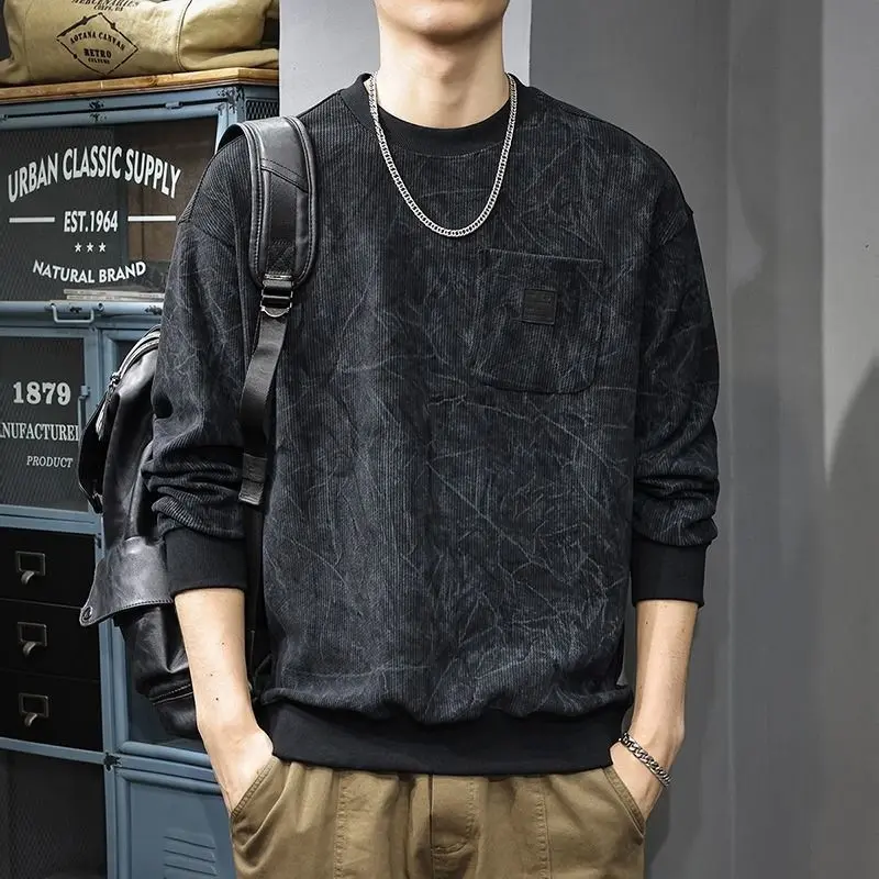 Felpa girocollo in velluto tedesco e australiano per uomo Base T-shirt a maniche lunghe stampata di marca allentata e alla moda