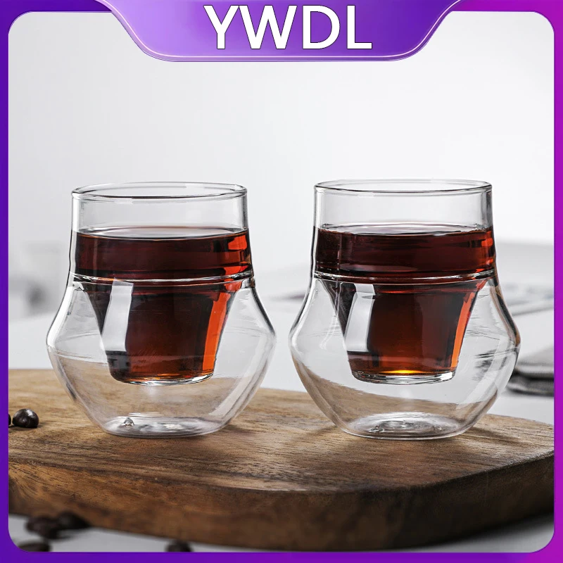 

YWDL 120/130ml Double-layer Glass Cup Hanging Ear Espresso Coffee Cup Anti-scalding Milk Party Brandy Wine Teacup Clear Mug