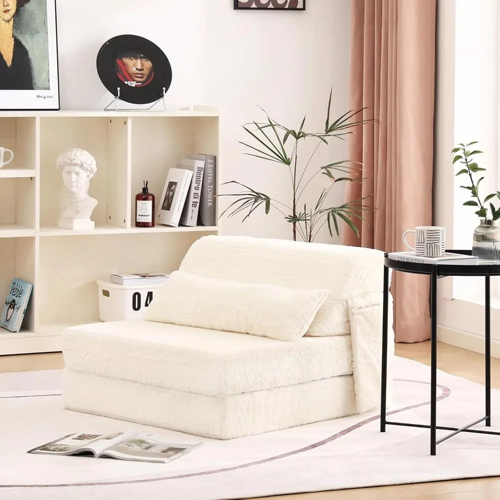 

Folding Sofa Bed w/Pillow Single Size Mattress&Plush Fabric w/Portable Storage Bag, Floor Lounger Chair Bed, Living Room Sofa