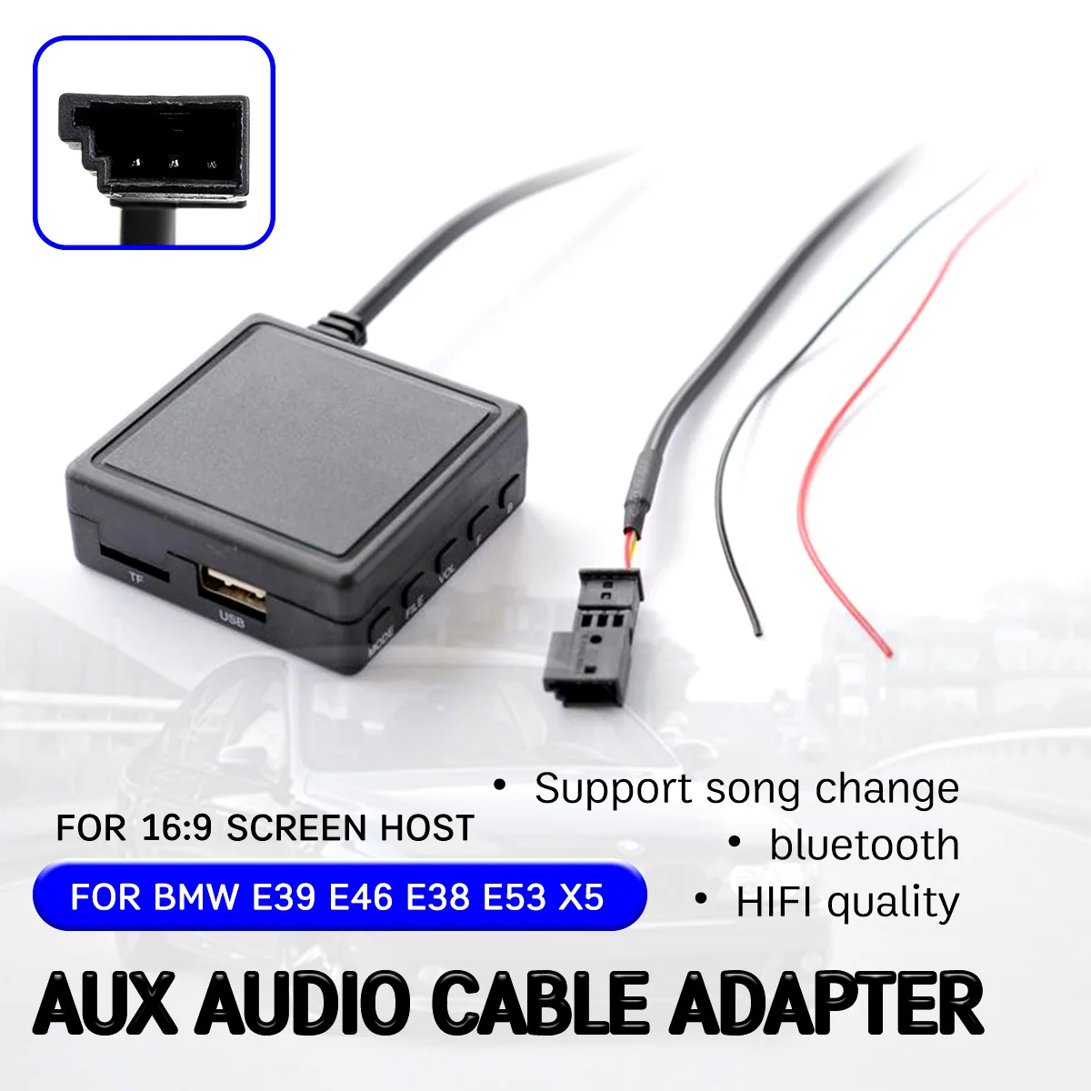 

Bluetooth Aux Receiver Cable with USB Microphone Hands-free Aux Adapter For BMW E46 E39 E53 X5 For 16:9 Large Screen Head Unit