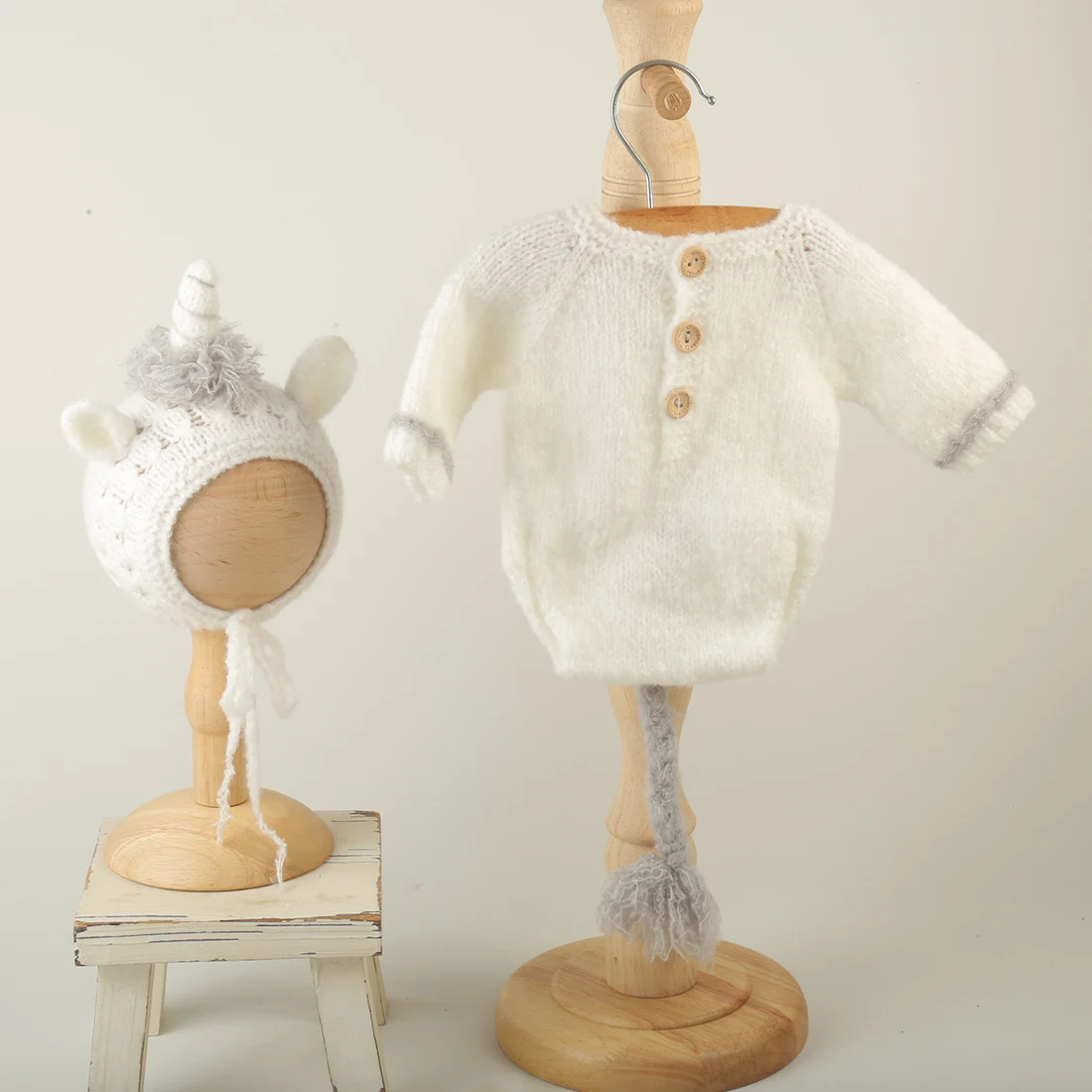 Knitted Newborn Unicorn Romper Outfit Photography Props Crochet Baby Cartoon Animal Clothes Hat Set Photography Accessories