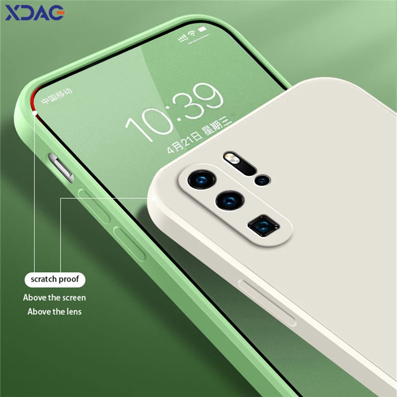 Coque de luxe carrée en silicone liquide pour Huawei P30 Pro Lite, bord souple, couverture arrière de téléphone, protection, mignon