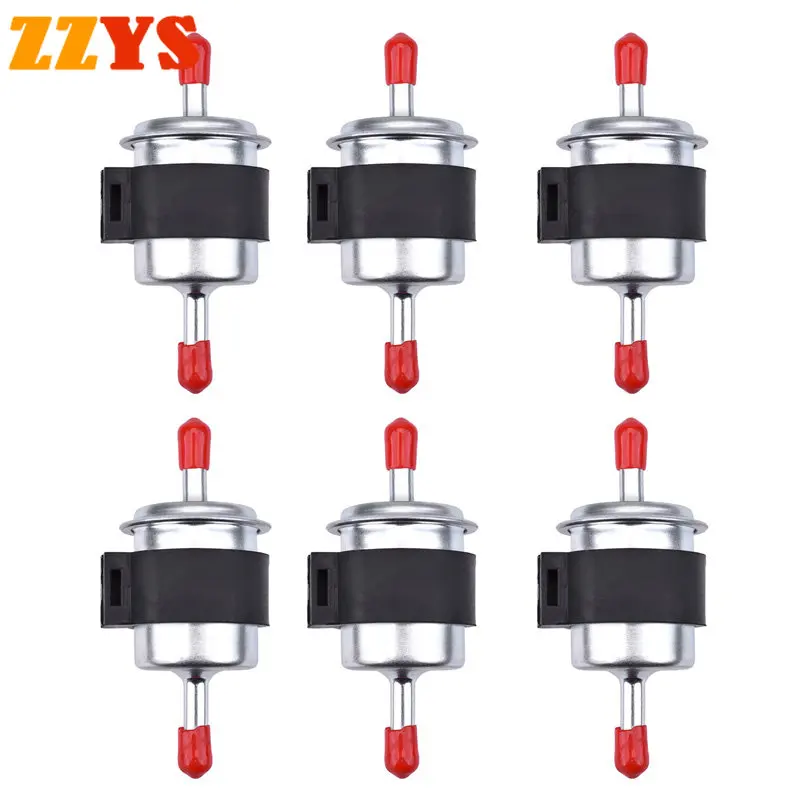 

6pc 6mm Universal Gasoline Fuel Filter Pressure Regulator Motorcycle ATV Bike Petrol Gas Liquid EFI Oil Cup