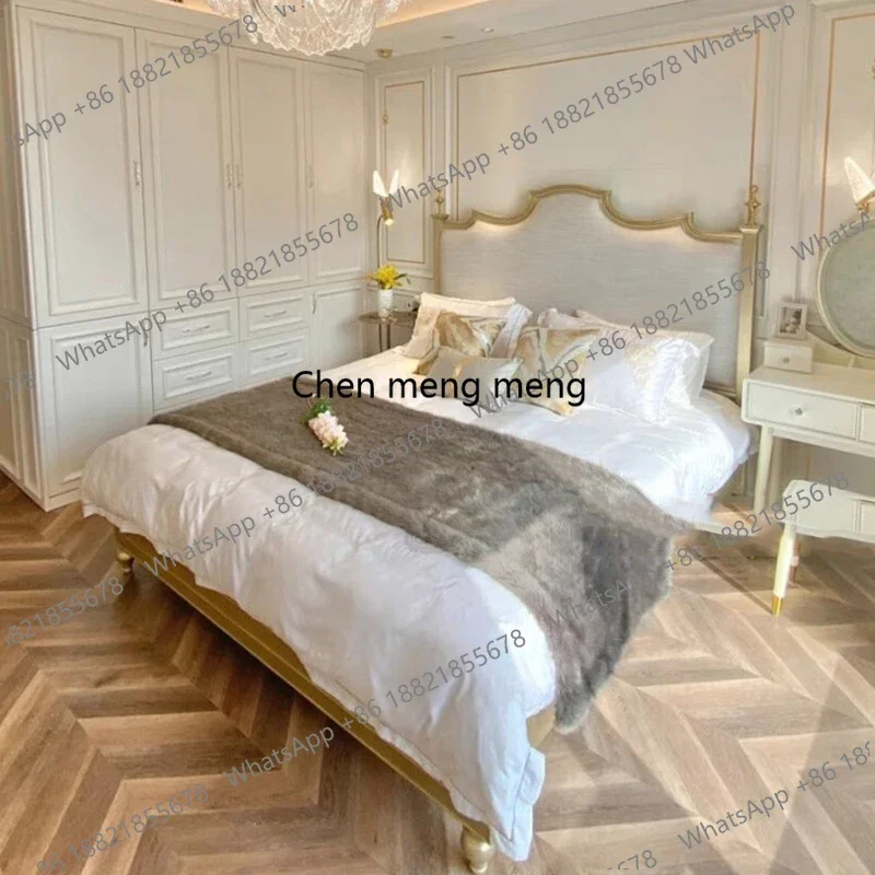 

Wood Luxury Double Bed Leather Backrest White Big Girls Double Bed Storage Adult Multifunctional Letto Matrimoniale FurnitureEz