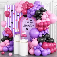 75pcs Pink and Purple Balloon Arch Garland Kit, Rose Red Black Pink Purple Latex Balloon for Birthday Party Decor Supplies