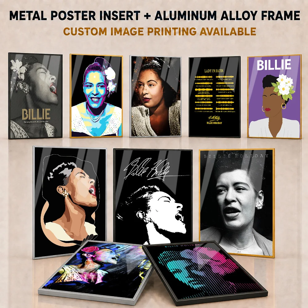 Billie Holiday Framed Aluminum Metal Poster Customized Photo Vintage Jazz Legend Tribute Style Wall Art For Music Room Fan Gift