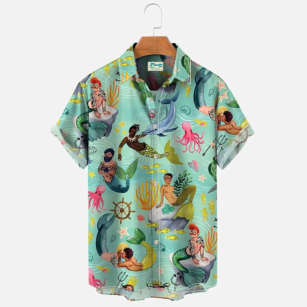 Camisa havaiana de manga curta masculina, camisa de praia casual, estampa engraçada, roupas florais extragrandes, Diário, Importado, Férias, Verão