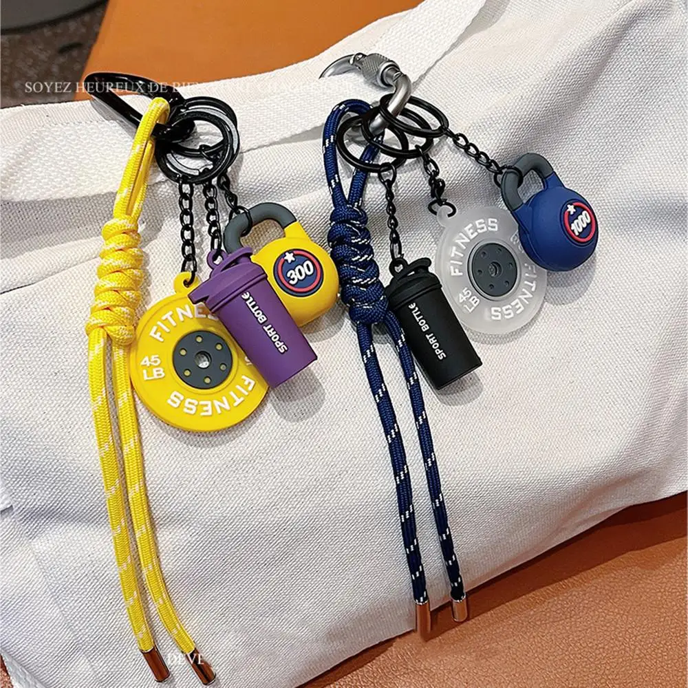 

Y2k Trendy Sports Style Bag Pendant Creative Mini Dumbbell Water Cup Keychain Handmade Rope Key Ring Backpack Charm Accessories