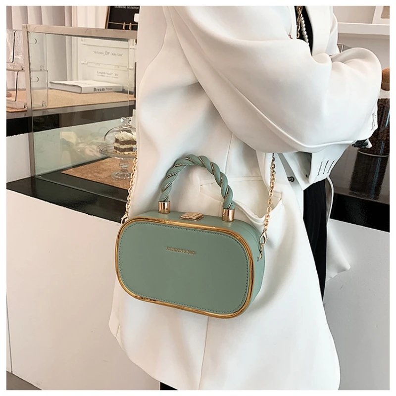 Premium Hundred Oval Box Chain Bag Girls Mini Fashion Simple Handbag Ladies Lock Crossbody Bag Shoulder Bag