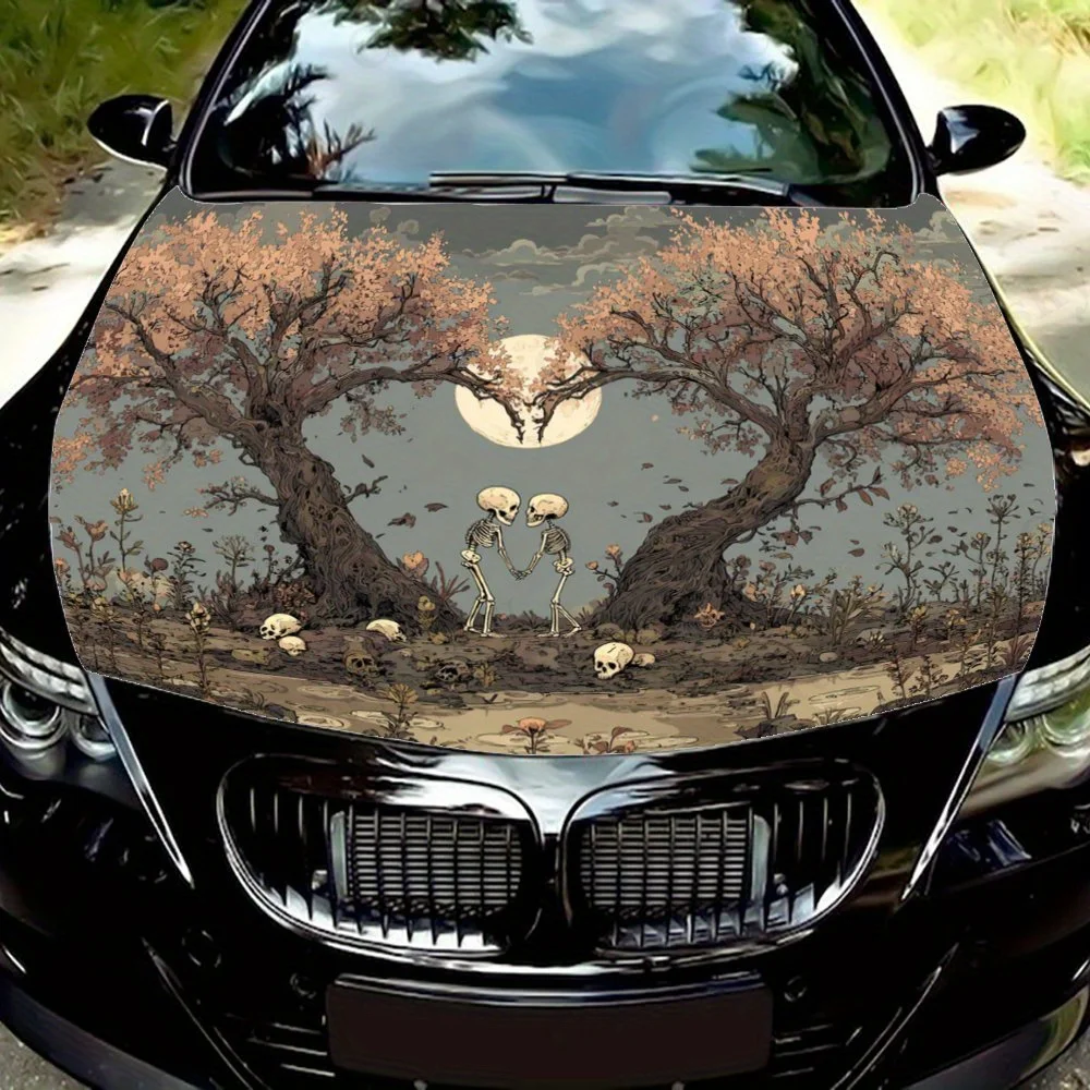 

Personalized Custom Night Moon Skeleton Pattern Durable And Weather Resistant Car Hood Sticker-suitable For Sedans, Sports Cars,