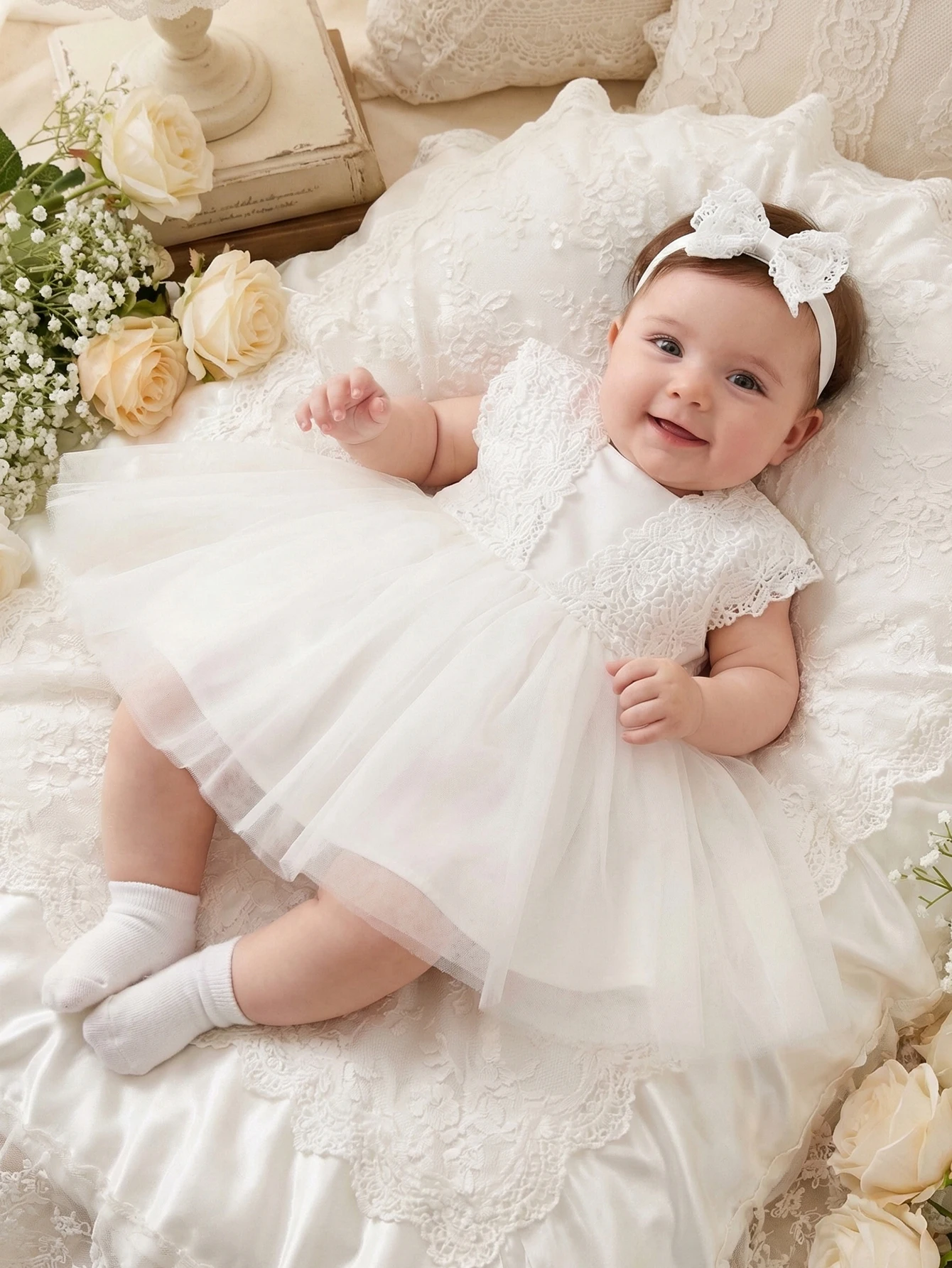 

Белое кружевное платье с сетчатыми вставками для девочек, в стиле принцессы, для особых случаев: нарядное платье для девочек-цветочниц, на дни рождения, банкеты