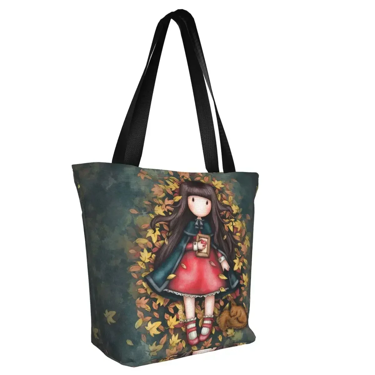 Autumn Leaves Santoro Gorjuss Grocery Shopping Bags Canvas Shopper Tote Shoulder Bag Big Capacity Portable Anime Girl Handbag