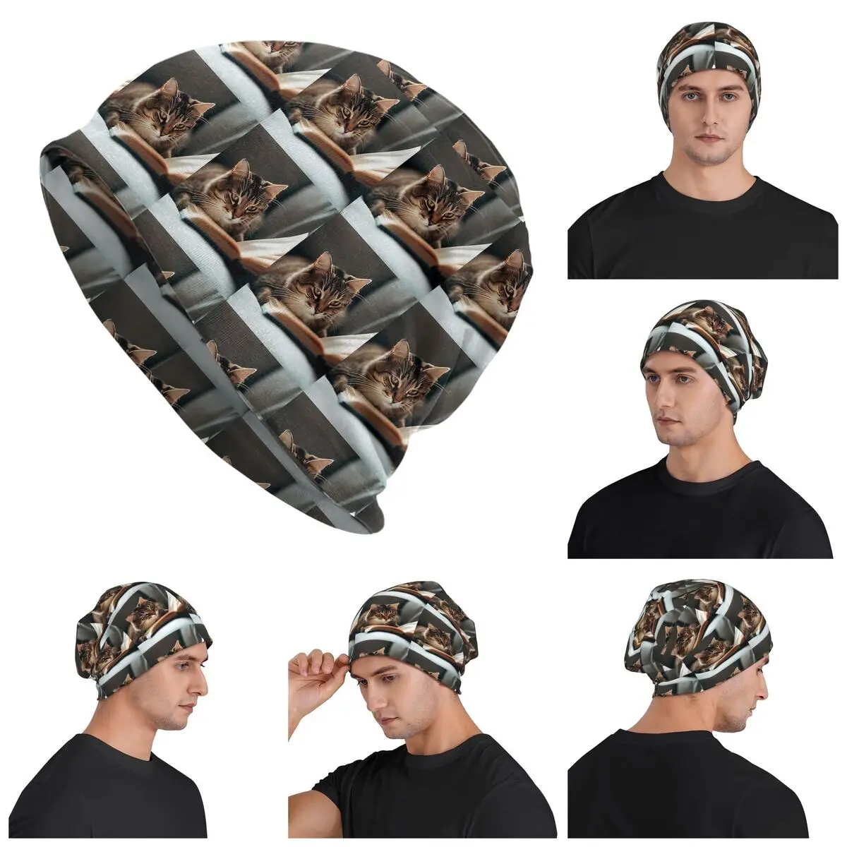 Chill Like Cat - Cat Reading Books - Cat Lover Skullies Beanies Hats Warm Autumn Winter Cap Knitted Bonnet Caps for Men Women