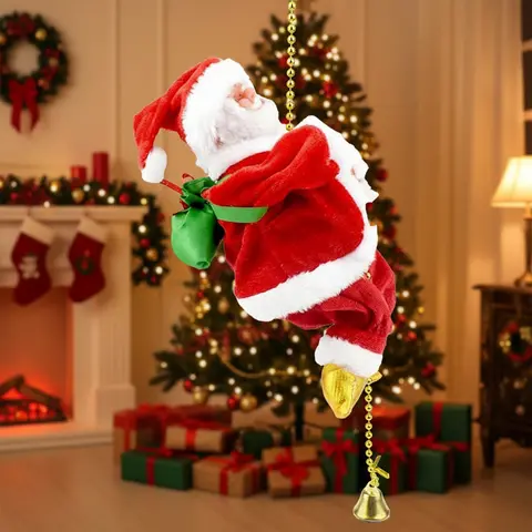 Babbo Natale da arrampicata con musica Ornamento pendente per albero di Natale Novità Babbo Natale da arrampicata su corda Forniture per feste di Natale Decorazioni per la casa