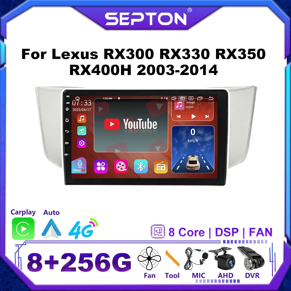 SEPTON Car Radio Audio Player for Lexus RX300 RX330 RX350 RX400H 2003-2014 Wireless Carplay GPS WIFI Multimedia Player 4G 8core