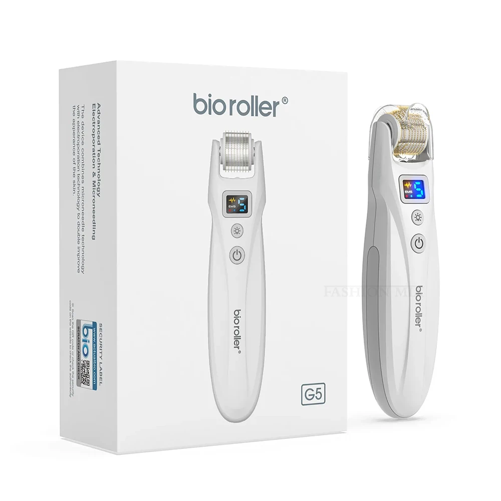 Bio Roller G5 EMS Phototherapy ไทเทเนียม Derma Roller การสั่นสะเทือนนวด Microneedles LED 5 เกียร์ปรับ 2PCS หัวลูกกลิ้ง