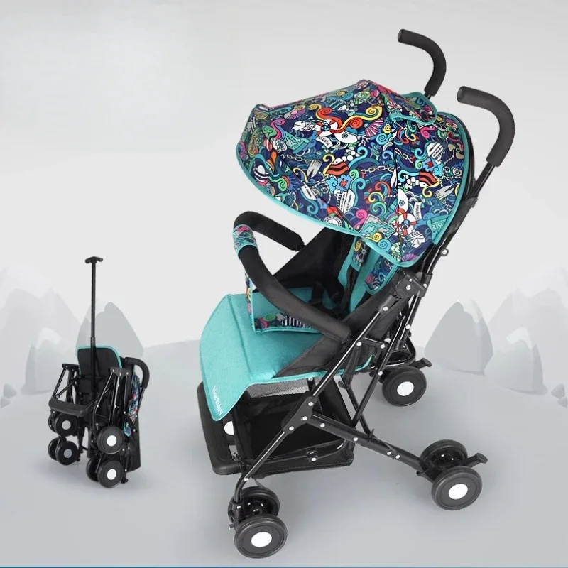 Can sit and lie down baby stroller, lightweight folding pocket stroller, kid stroller, skidding children\'s umbrella car