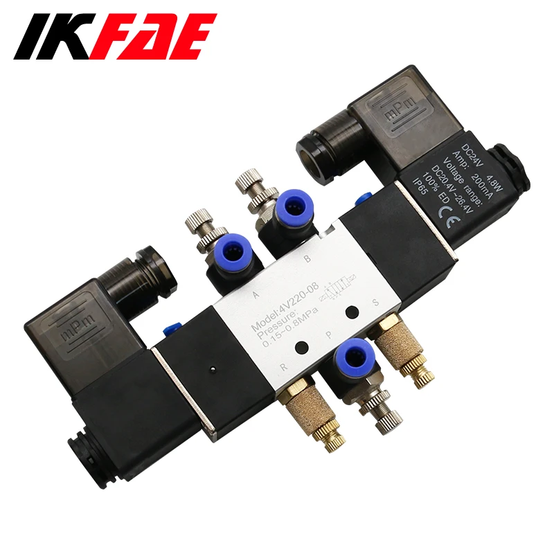 Solenoid valve 4v220-08 Double headed Double control 5 Way 2 Position Power down hold Pneumatic directional valve