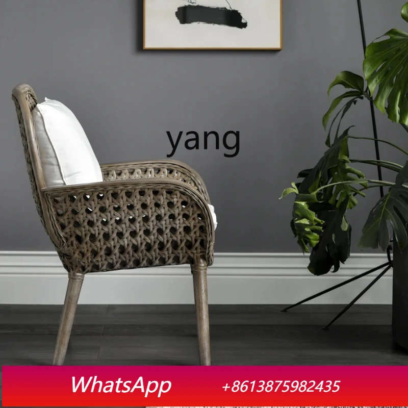 

LTT Courtyard Furniture with Cushion Rattan Chair Solid Wood Sofa Chair Living Room Leisure Chair