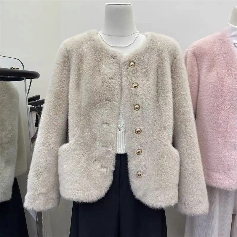 معطف فرو المنك المزيف من Ele ort مستدير Ne Thiened للخريف والشتاء للسيدات Faion Quali Top Ladies Premium ort Jaet #2