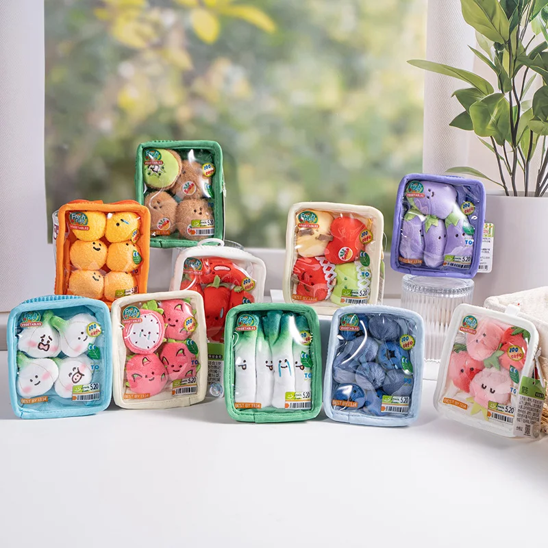 Mini Fruit Vegetable Plush Toy 10 Styles Zipper Bag  Detachable Food Doll Keychain for Gifts.