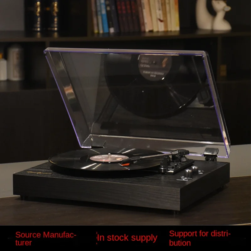Retro Style Black Record Player Desktop Phonograph Built-in Speaker Home Retro Wooden Turntable Prototype Phonograph Player
