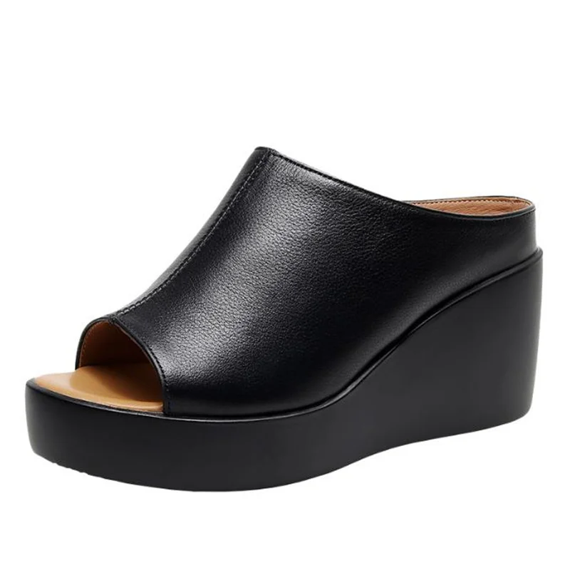 woman platform flip flops new summer women genuine leather slipper high heel shoes women slippers big size 34 41