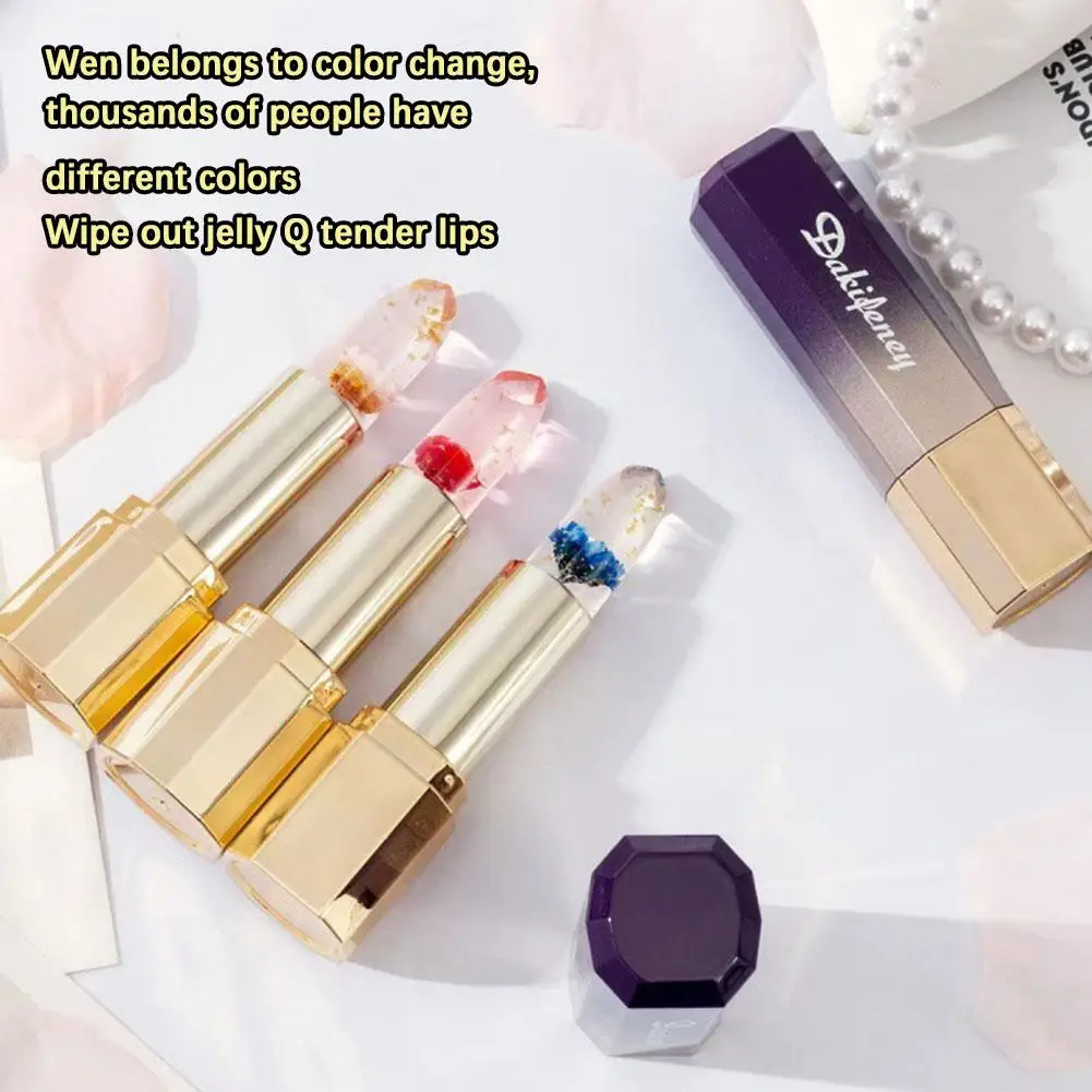Professional Temperature Mood Color Changing Lipstick Transparent Jelly Flower Lip Balm Gold Flakes Hydrating Lip Care Cosmetic