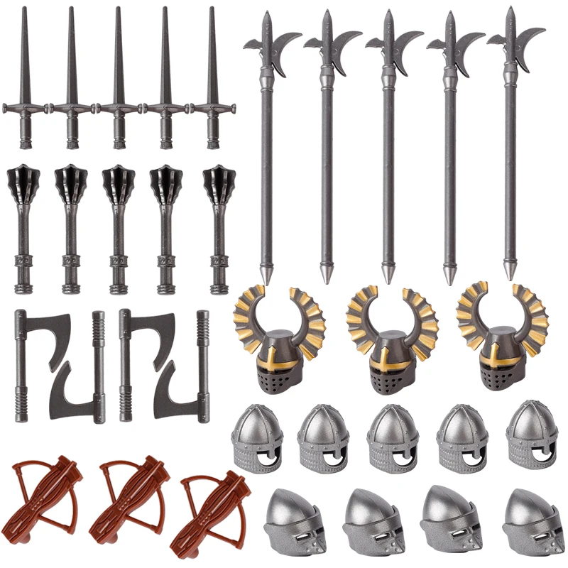 Military Building Blocks kits Medieval Castle Knight Solider Weapons Helmets Armor MOC Spear Sword Accessory Bricks Kids Toys