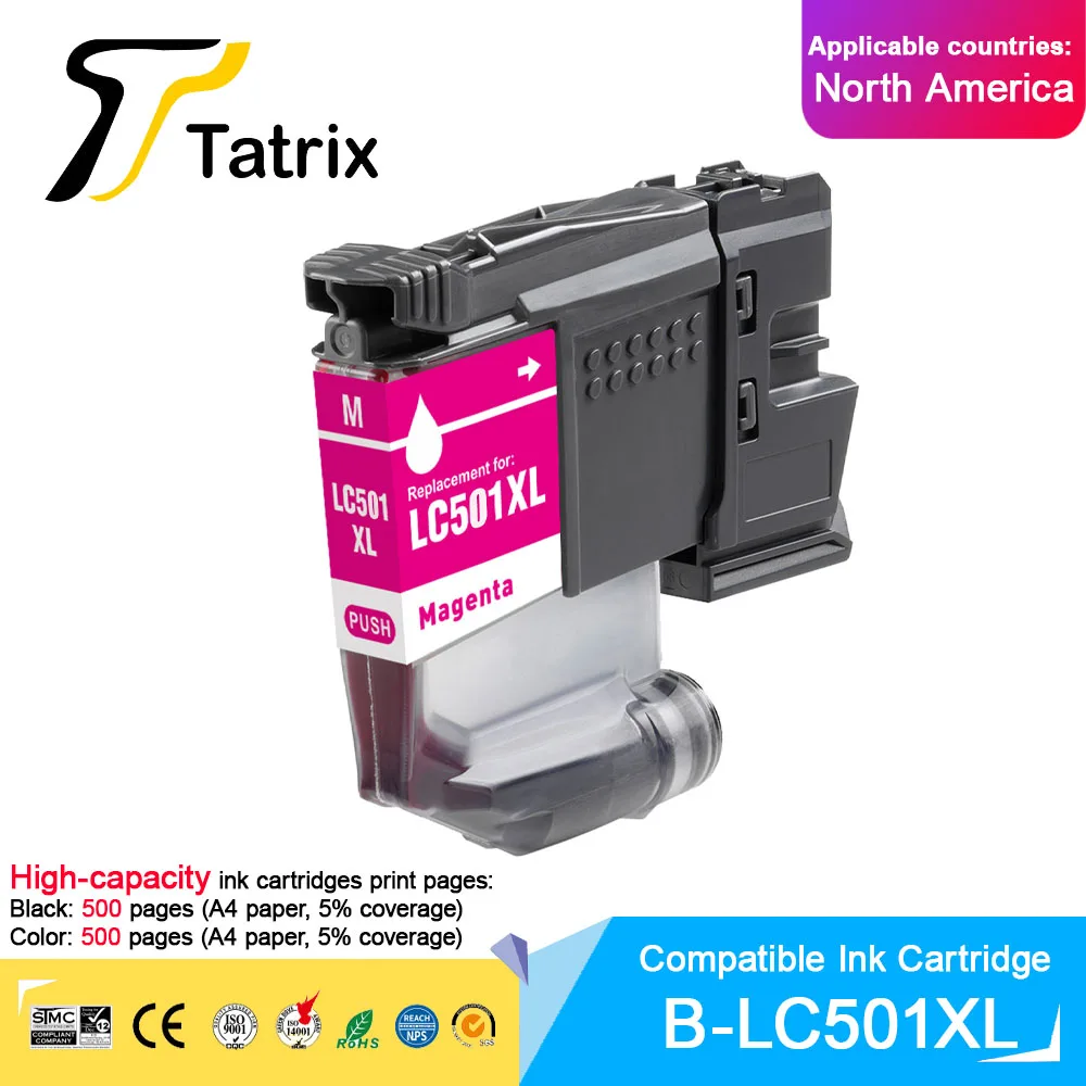 خرطوشة حبر متوافقة مع الألوان المميزة LC501XL LC501 ذات سعة عالية من Tatrix للطابعة Brother MFC-J1260W J1310DW MFC-J4350DW