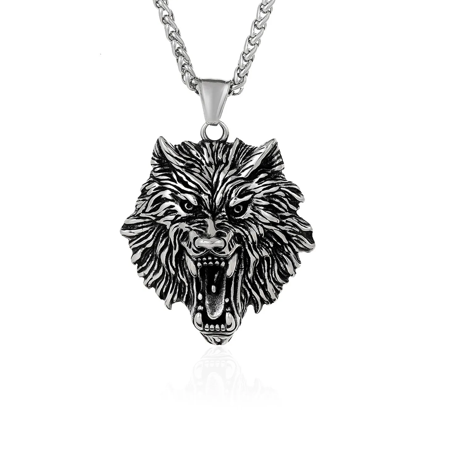 

Vintage Jewelry Titanium Steel Wolf Head Men Necklace Punk Rock Personality Stainless Steel Pendant