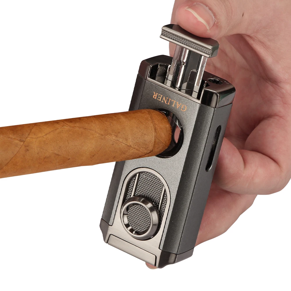 GALINER 3 Jet Torch Cigar Lighter WIth V Cut Metal Butane Gas Torch Lighters Cigar Accessories Portable