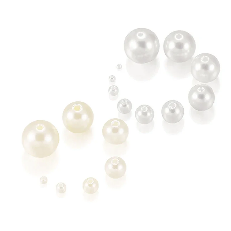 3-20mm DIY Loose Bead Jewelry Accessories Bracelet Necklace Clothing Straight-Hole Round Rice White Imitation Pearl ABS Beads