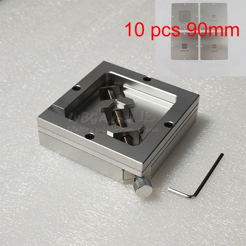 90MM Silver BGA Reballing Station Stencils Template Holder Foxture Jig with 10PCS 90MM Stencil For PCB Chip Soldering Rework