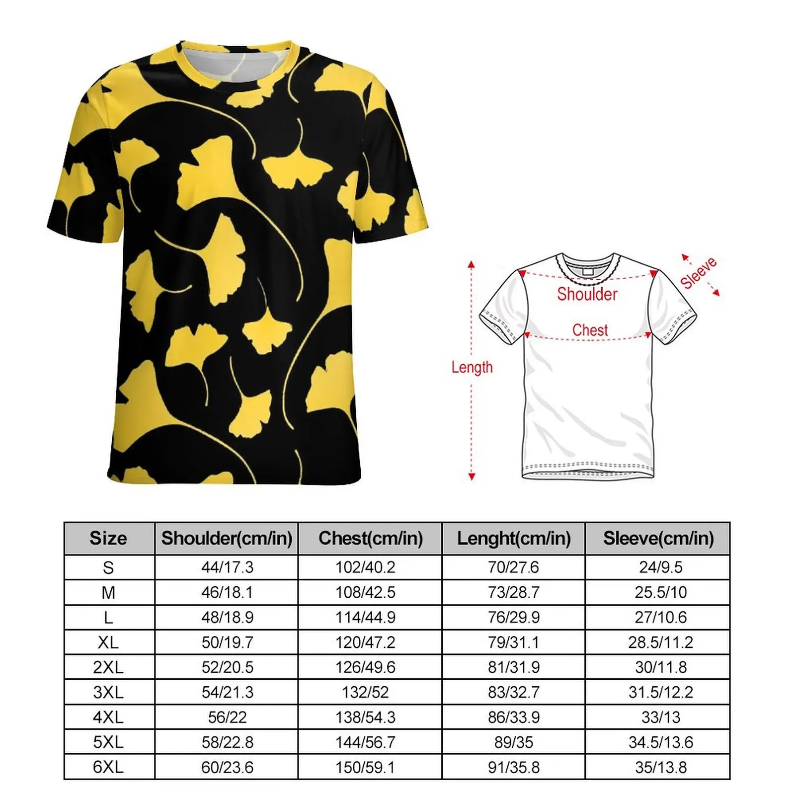 Ginkgo Biloba T-Shirt For Men Yellow Leaves O Neck T-Shirts Beach Hippie Clothing Short Sleeve Casual Oversize Tee Shirt Gift