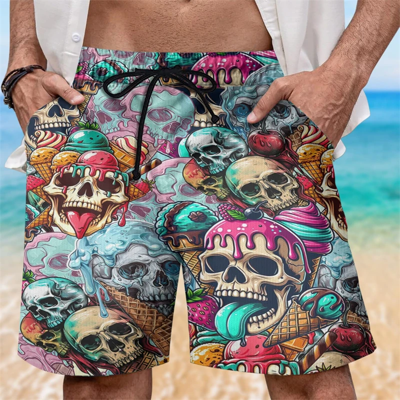

Забавные шорты с 3D-графикой в виде черепа и мороженого, дышащие, быстросохнущие, для мужчин и женщин, для плавания, отдыха, пляжа, Гавайи, плавки-транки