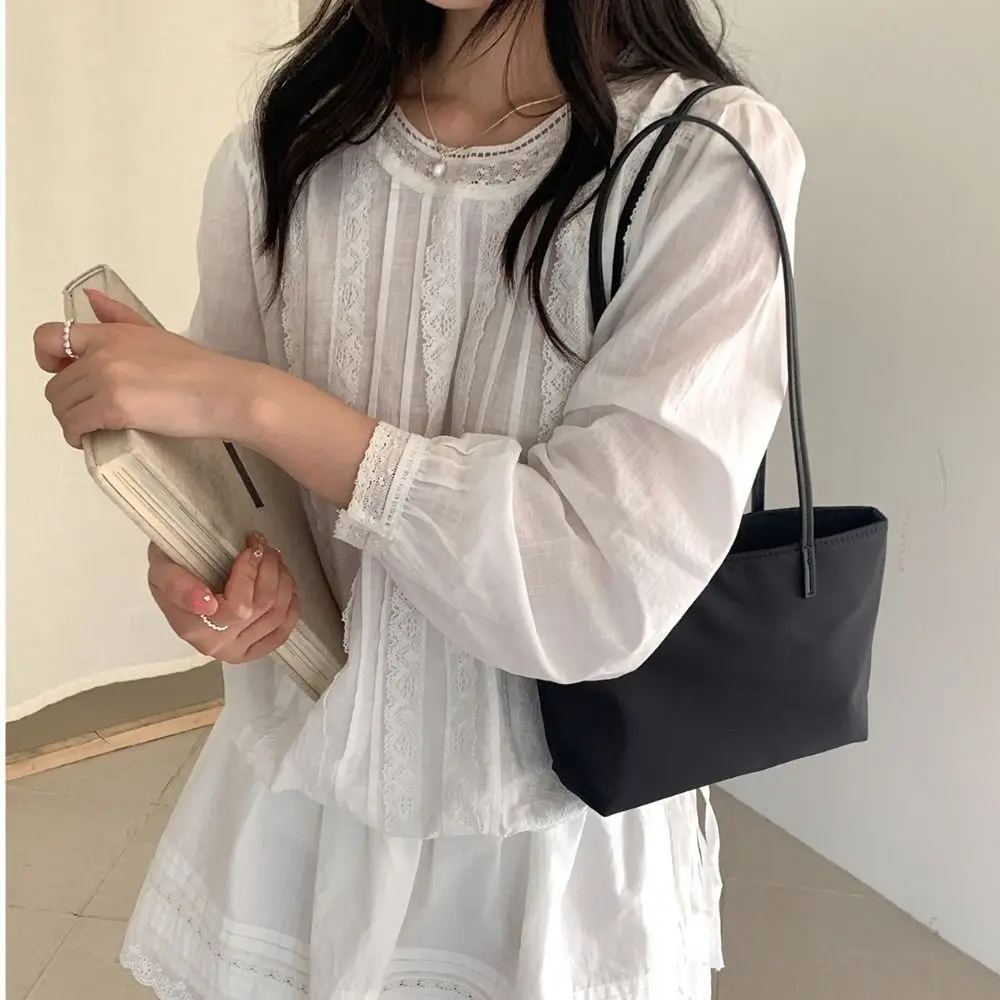 Retro Korean Style Nylon Shoulder Bag Lightweight Large Capacity Underarm Bag Solid Color Small Tote Bag Spring Summer