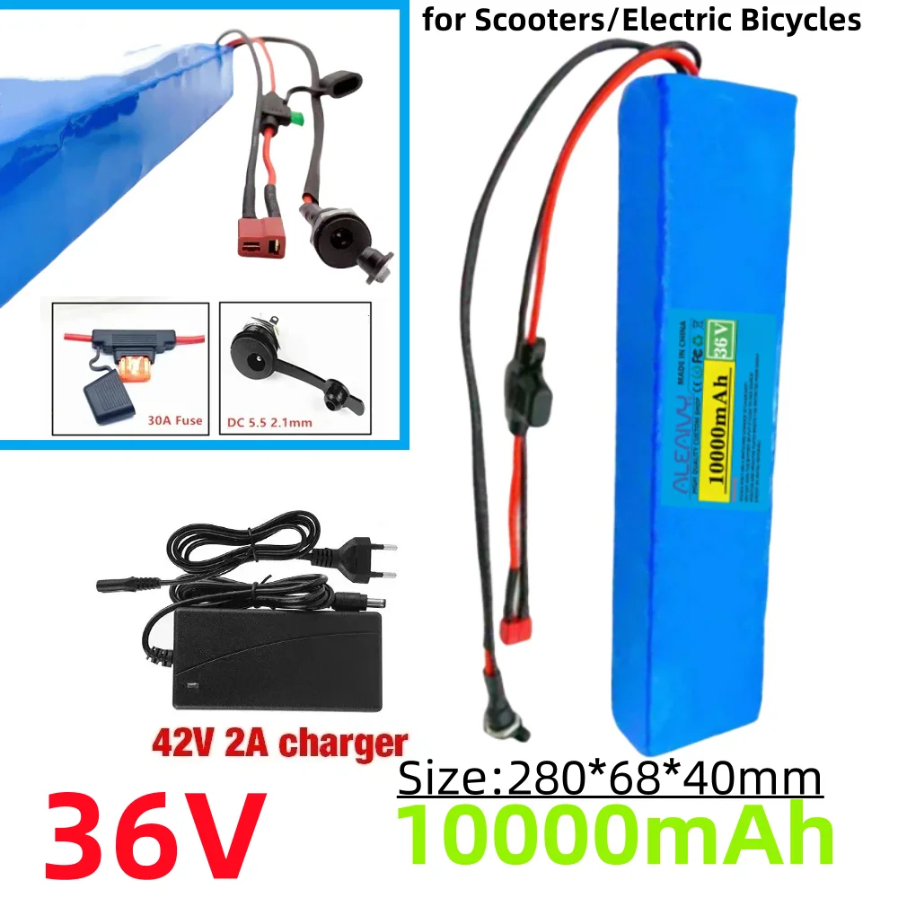 

10S3 36V 10Ah 18650 lithium battery, suitable for 500W high-power and high-capacity Fiido D2 D4s electric tool battery, with BMS