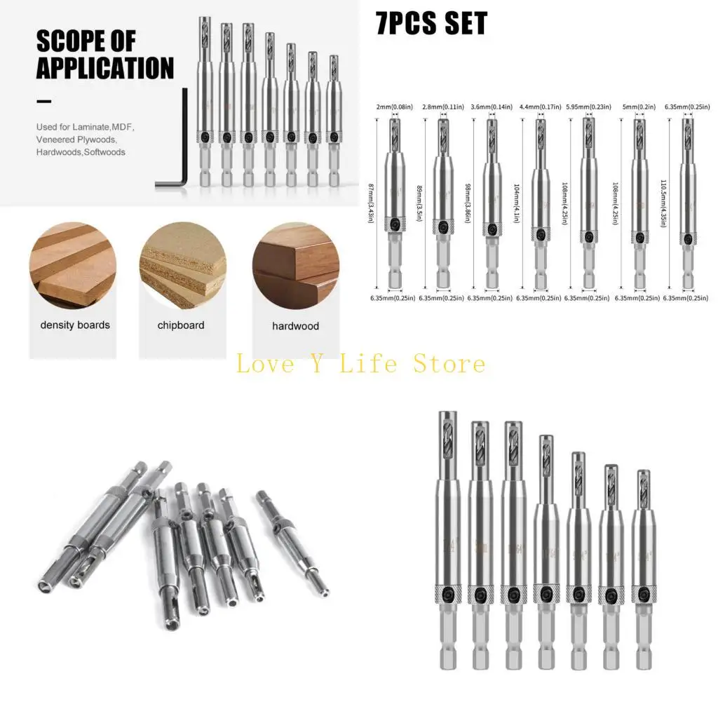 

L74C 7Pcs Centering Hinge Drill Bit Window Door Screw Hole Woodworking Reaming Cabinet Tool Set Hole Opener