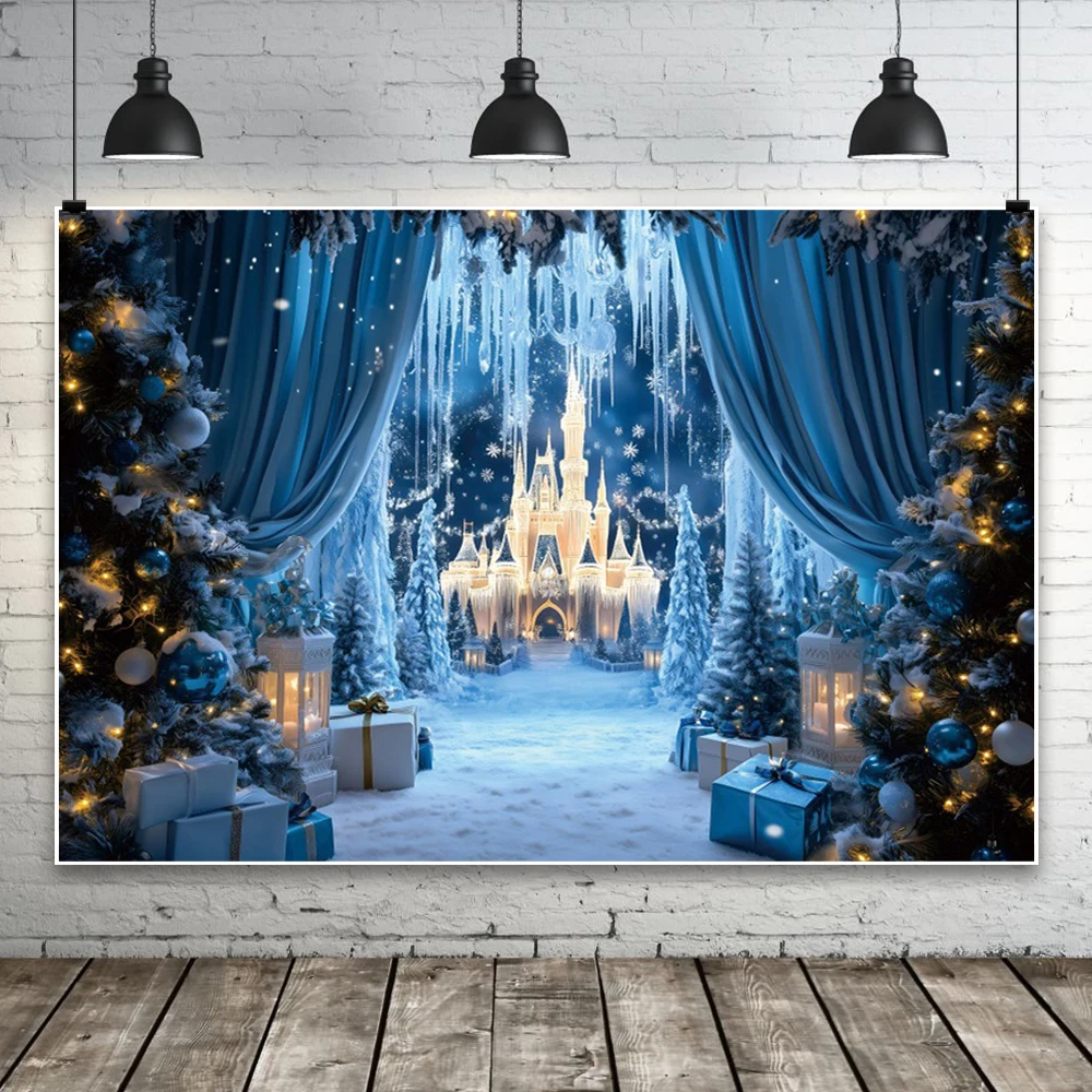 Winter Castle Backdrop Ice Forzen World Winter Wonderland Party Decorations Snow Girl Princess Birthday Photography Background