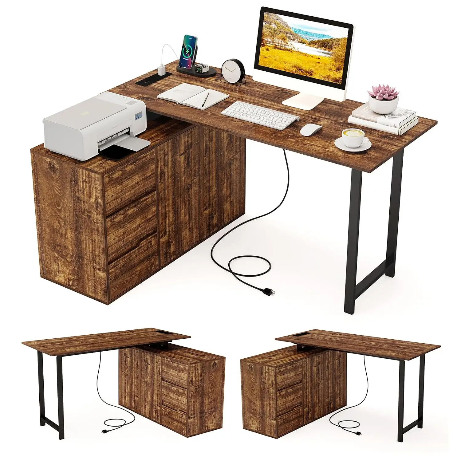 L-Shaped Computer Desk Reversible Corner Study Table Home Office 54.5 Inch, Customized