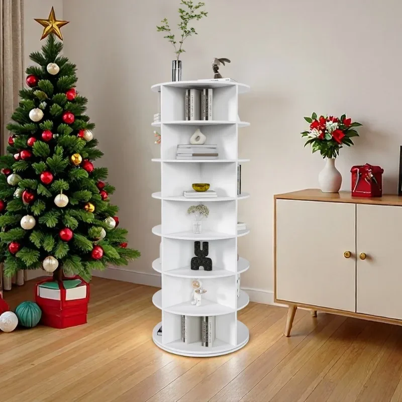 7 Tier White Rotating Shoe Rack Tower 360 Degree Revolving Free Standing Shoe Organizer Holds 28 Pairs of Shoes