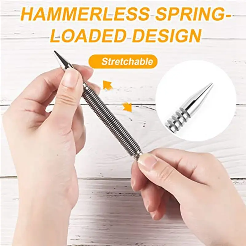 Fits for 2Pcs Dual Head Nail Setters, 3/32&1/8Inch Spring Nail Set Hammerless Nail Setter Punch Set Door Hinge Pin Removal Tool