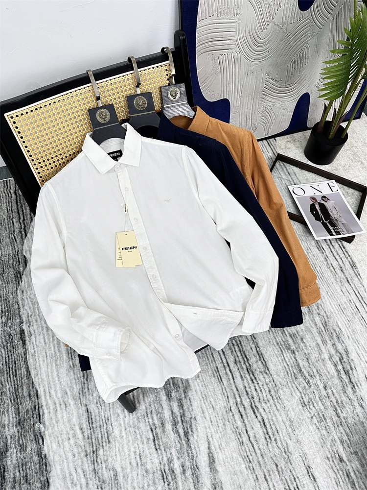 

Men's Casual irt ODM Large Bee Embroidery Ultra Soft Corduroy Pure Color Turn-down Collar Loose Fit Long Sve Autumn Wear