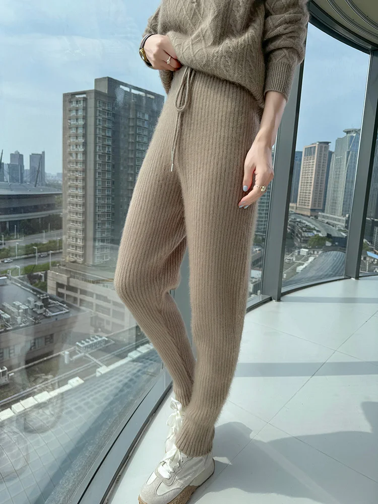 Dames 100% Nertsen Kasjmier Gebreide Broek Dikke Potloodbroek Herfst en Winter Casual Eenvoudige Stijl Kasjmier Gebreide Broek