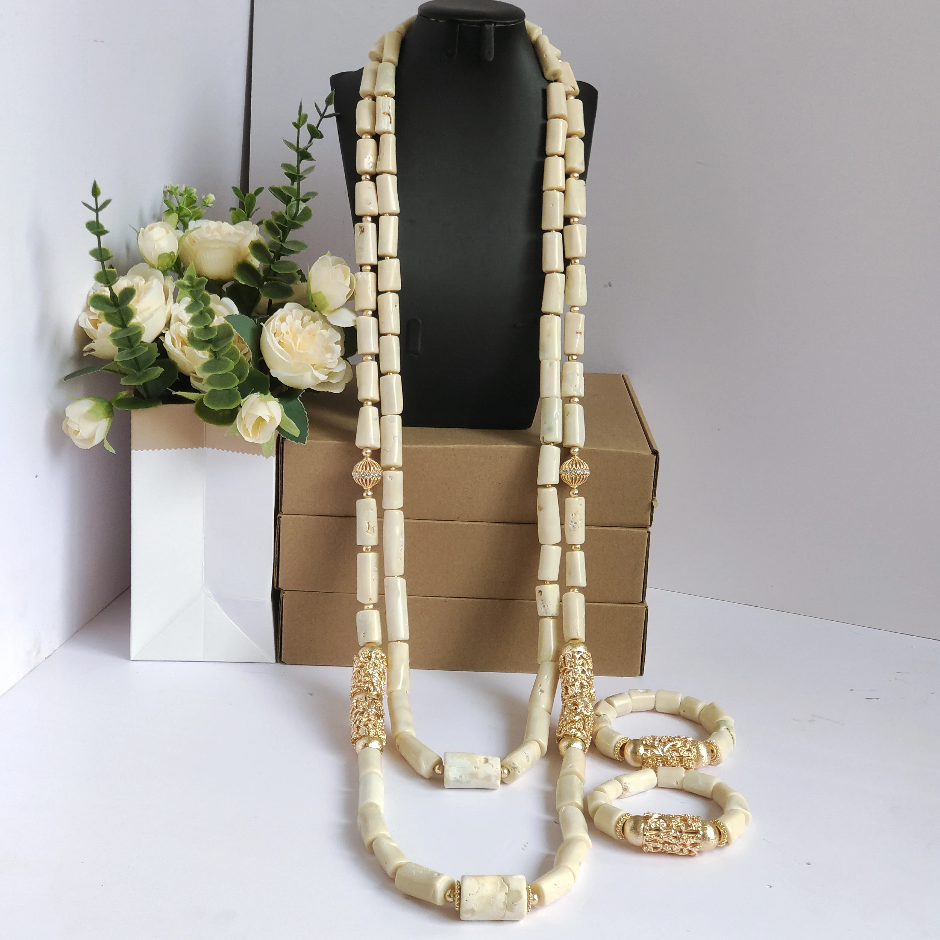 

Aczuv 50inches necklaces african wedding nigerian coral bead jewelry set for men