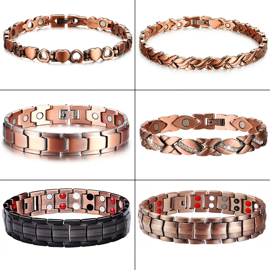 Men Pure Copper Bracelet Health Energy Germanium Magnetic Bracelet Vintage Hologram Chain Link Bracelets for Women Arthritis