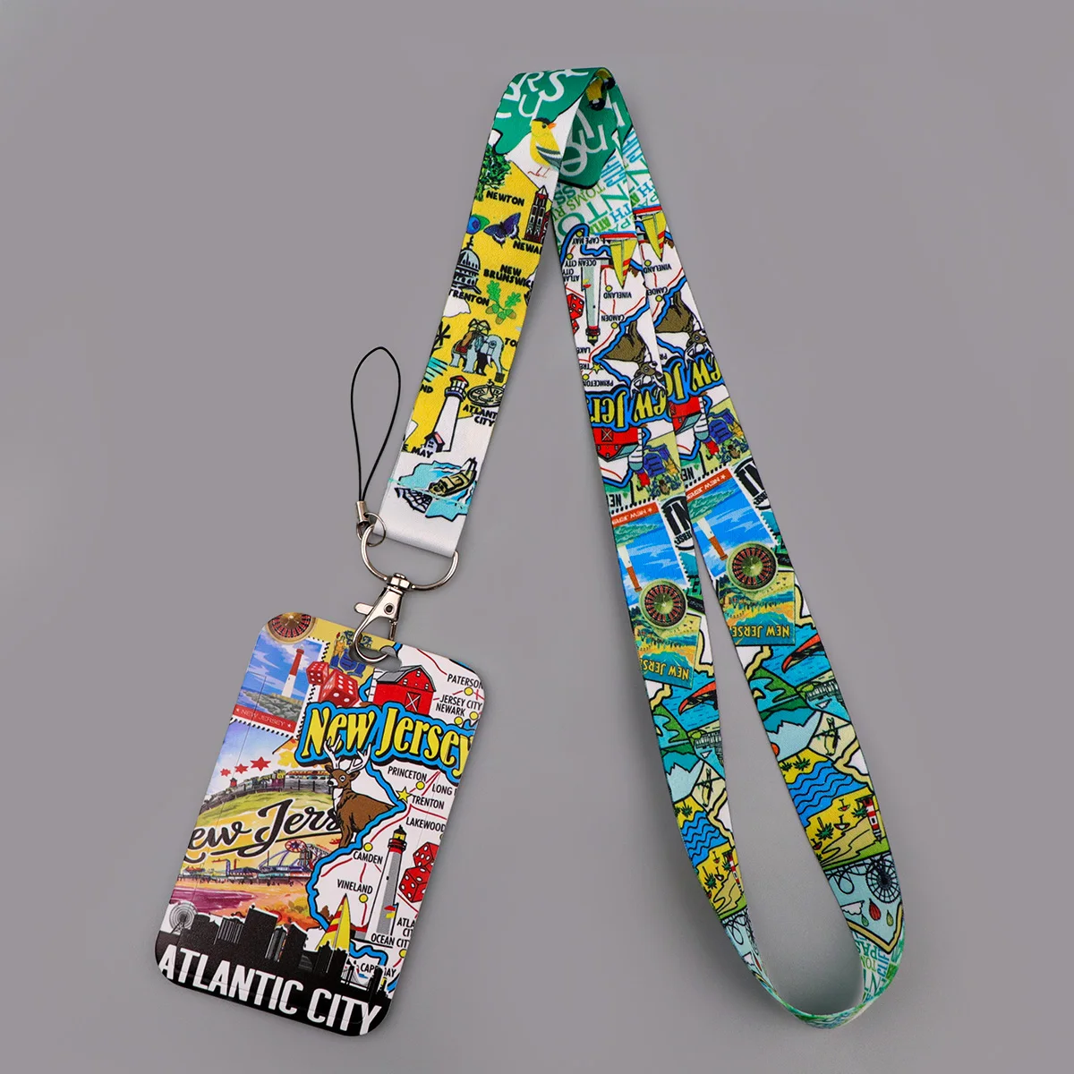 New Jersey Map Lanyard Card Holder Atlantic City Themed Hanging Mobile Phone Charm Neck Straps Badge Holder Key Holder